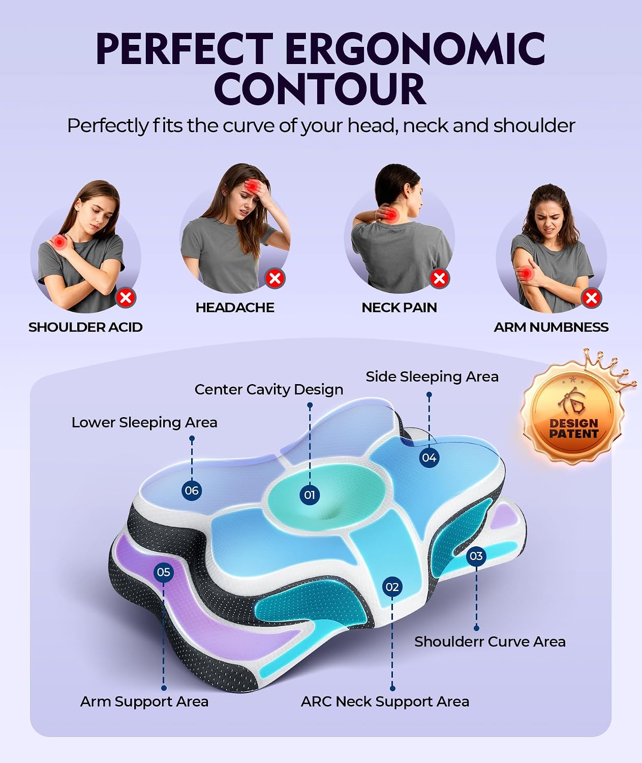 Osteo Zoned Contour Cervical Neck Pillow for Deeper Pain Relief Sleep, Q-max 3X Cooling Pillow with Non-Temperature Affected Memory Foam, Ergonomic Support Pillows for Back Stomach Side Sleeper