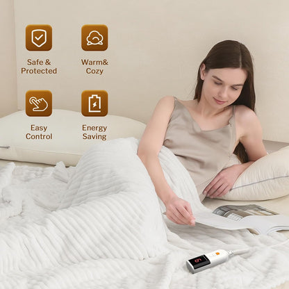 Reaks Electric Heated Throw Blanket, Silky Soft Flannel & Sherpa Heating Blanket Throw with 5 Heat Levels & 3 Hours Auto Off, Warm Gifts for Women Mom Grandma, ETL Certified (50x60 inches, White)