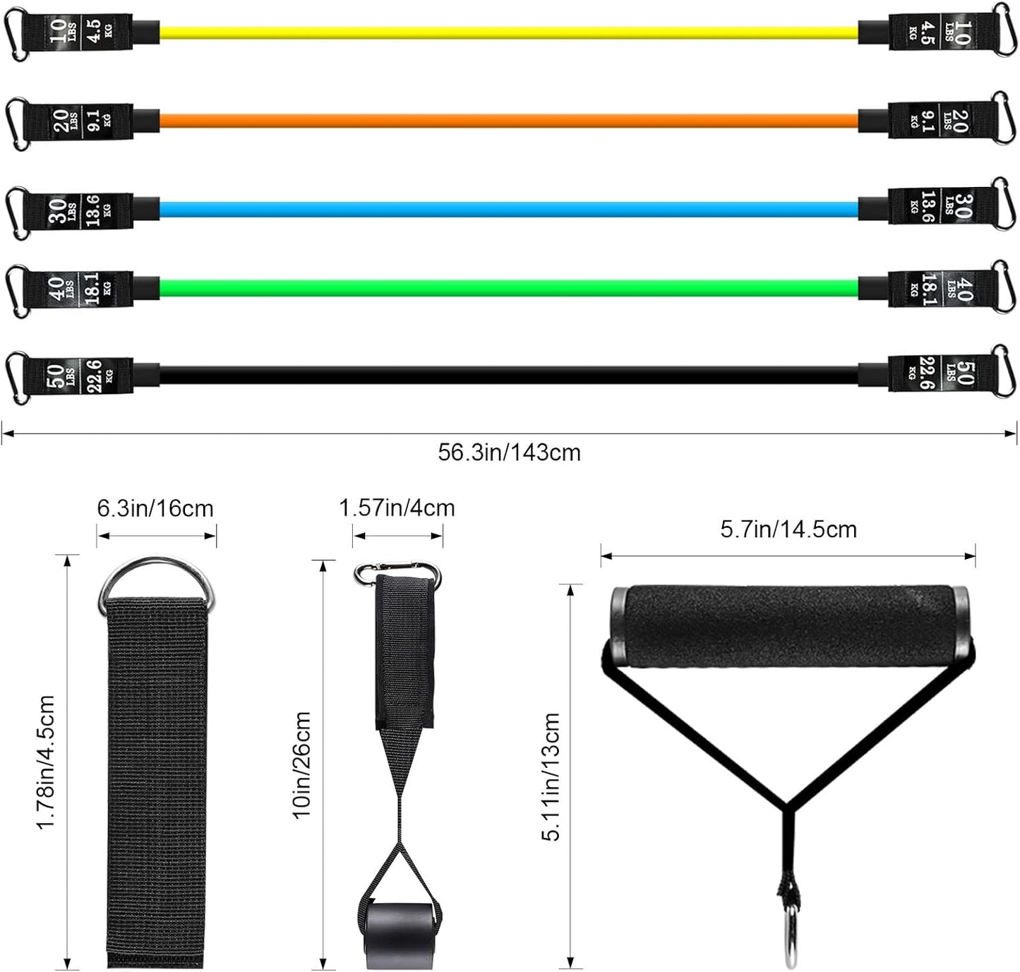 Resistance Bands Set, Himaly Exercise Bands Strength Training Fitness Bands Workout Elastic Bands with Legs Ankle Straps, Door Anchor, Handles & Carry Bag for Home Outdoor Workouts