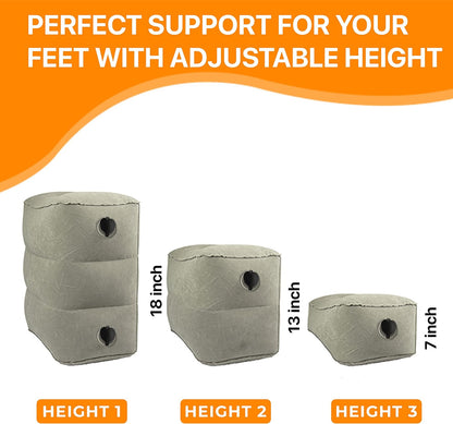 Inflatable Foot Rest Pillow for Airplane Travel - Adjustable Leg Rest for Long Flights, Baby/Toddler Airplane Seat Extender - Grey