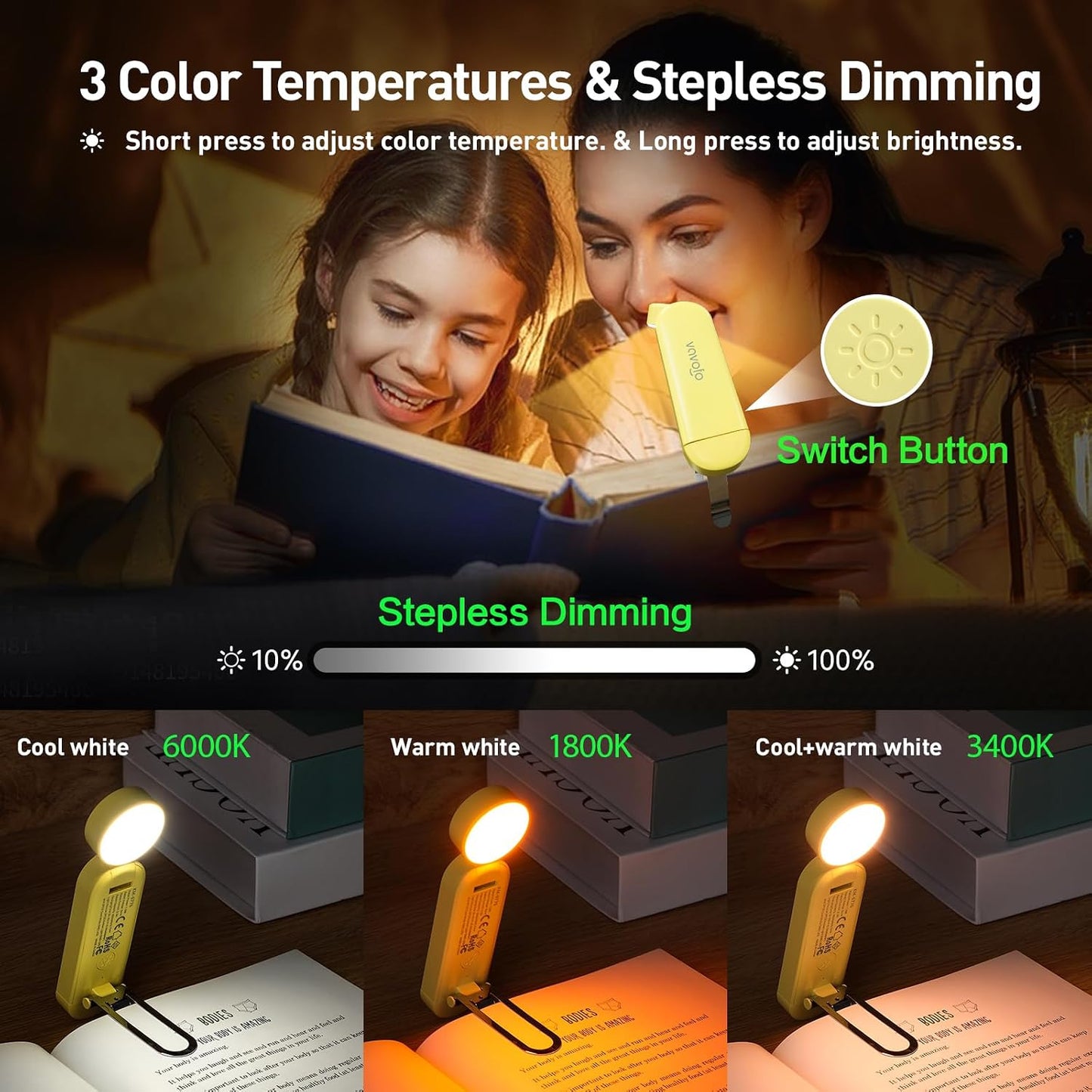 VAVOFO USB Rechargeable Book Light, Blue Light Blocking, Amber Clip-On Bookmark Shaped Reading Light, Eye Care 6 LEDs With 9 Lighting Modes for Bookworms (Grey)
