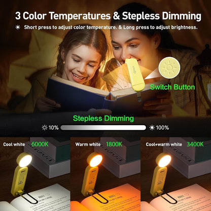VAVOFO USB Rechargeable Book Light, Blue Light Blocking, Amber Clip-On Bookmark Shaped Reading Light, Eye Care 6 LEDs With 9 Lighting Modes for Bookworms (Grey)