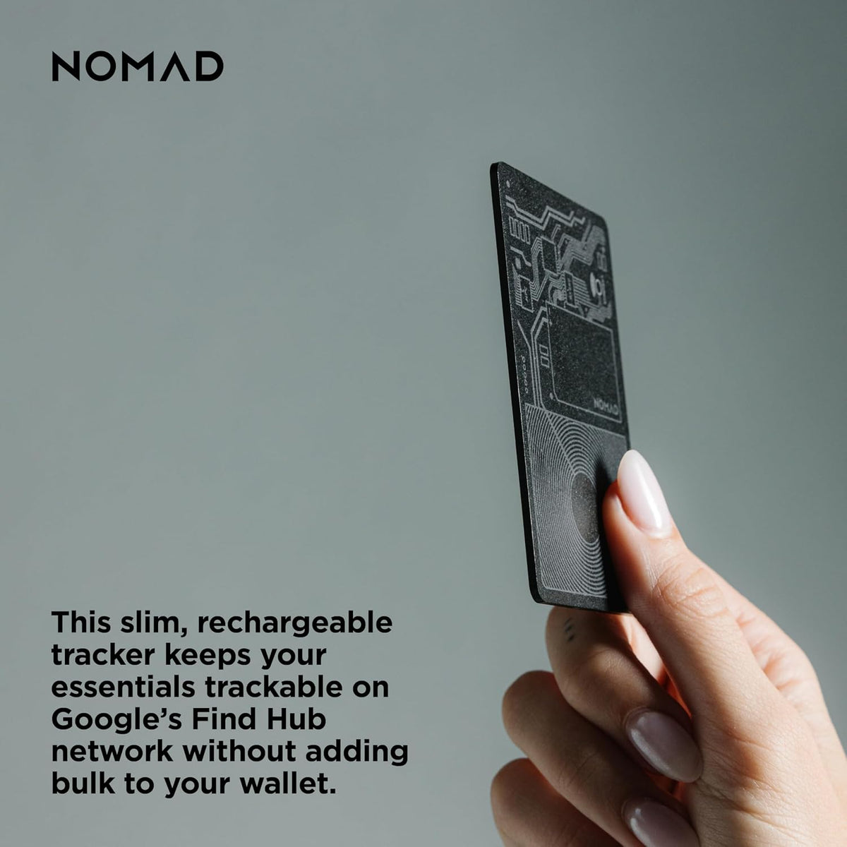 Nomad Tracking Card Air for Android, Slim Wallet Tracker Card Compatible with Google Find Hub, IPX7 Waterproof Rechargeable Card Tracker, 7-Month Battery, 1.7mm Thin, Android OS 9 or Later
