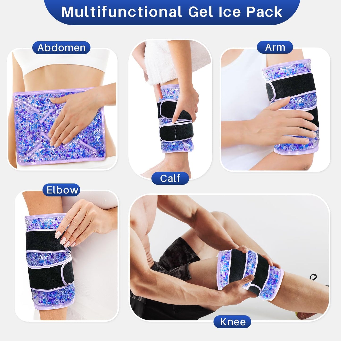 Knee Ice Pack Wrap for Pain Relief Reusable Gel Ice Wrap for Leg Injuries Swelling Knee Replacement Post-Surgery Recovery Adjustable Cold Compression Therapy Wrap for Arthritis