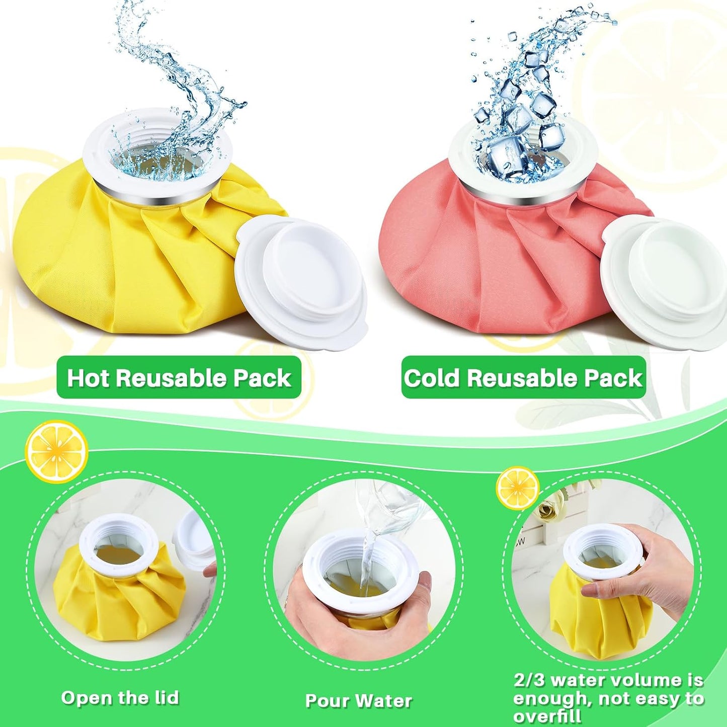 Honoson 4 Pack Reusable Ice Pack for Injuries, Ice Bags Hot Water Bag for Hot & Cold Pain Relief No-Leak Elastic Breathable for Muscle, Joint Pain Swelling, Sports & Home Use(Cute Fruit Style)