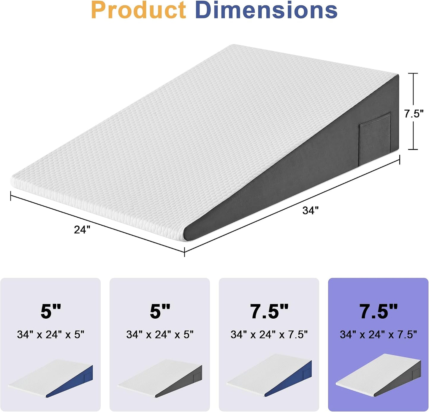 Yojoker Wedge Pillow for Sleeping - 12 Inch Bed Wedge for Headboard Triangle Pillow, Memory Foam Wedges for Acid Reflux, GERD, Snoring, Post Surgery Back Pain Relief, Leg Elevation, Washable Cover