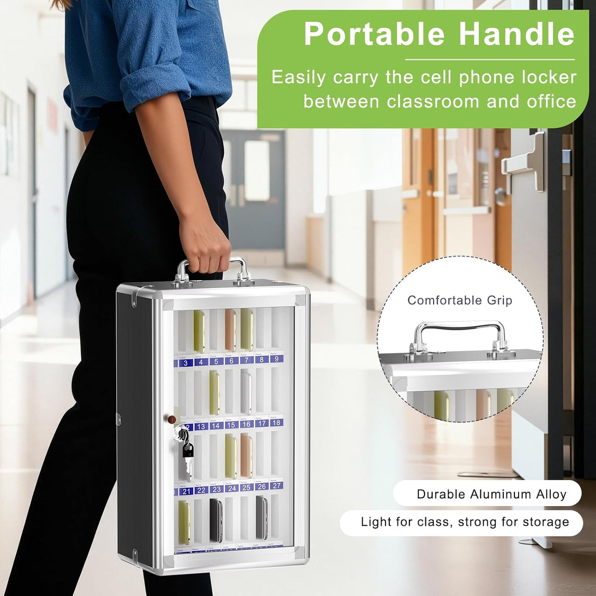 Aluminum Alloy Cell Phone Lock Box, Phone Holder for Classroom, 36 Slots