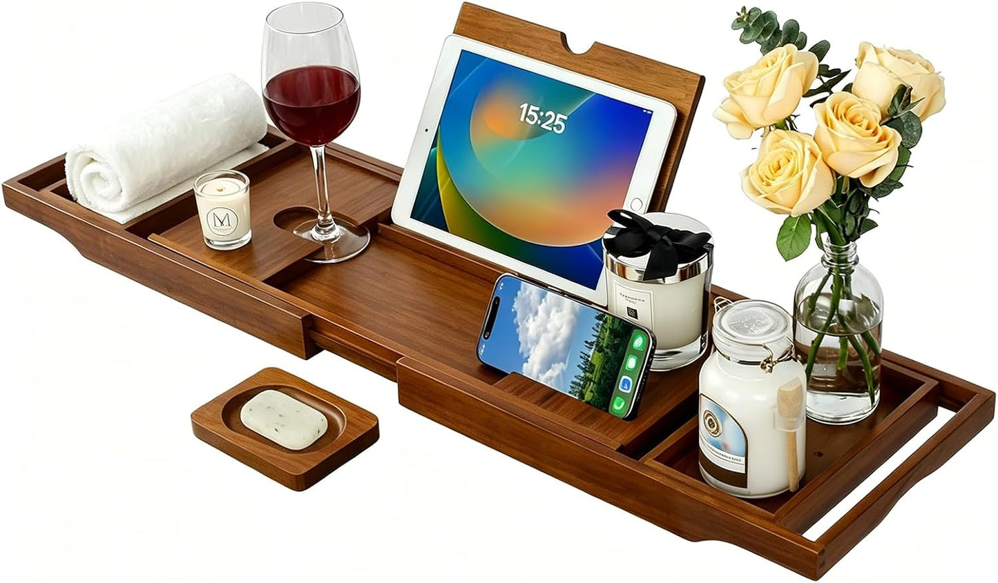 Premium Foldable Teak Bathtub Tray, Expandable Bath Tray for Tub, Luxury Bathtub & Bathroom Accessories