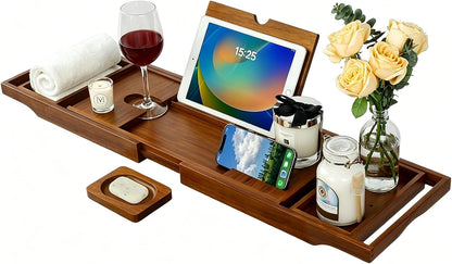 Premium Foldable Teak Bathtub Tray, Expandable Bath Tray for Tub, Luxury Bathtub & Bathroom Accessories