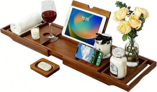 Premium Foldable Teak Bathtub Tray, Expandable Bath Tray for Tub, Luxury Bathtub & Bathroom Accessories