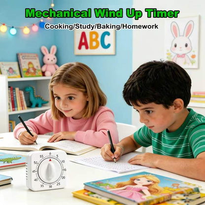 Large Size 60 Minute Mechanical Kitchen Timer - Visual Wind Up Timer Clock with Loud Alarm - No Batteries Required-Magnetic Backing, Timer for Classroom, Home, Study and Cooking (White)