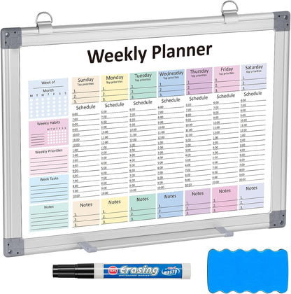 Weekly Hourly Planner Dry Erase Whiteboard with Silver Aluminium Frame for Wall -12" x 16"Hanging Removable Daily Weekly Weekly Planner and Hourly Schedule Checklist (16" x 12")