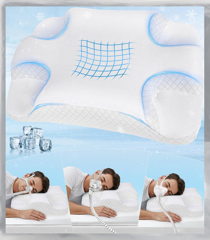 IKSTAR Cooling CPAP Pillow for Side Sleepers - Sleep Apnea Pillow for CPAP User - Reduce Air Leak/Hose Tangle/Mask Pressure - Memory Foam Neck Support Nasal Pillows Side/Back/Stomach Sleeper