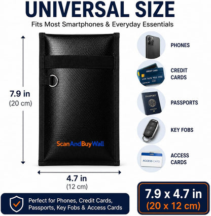Faraday Bag for Phones (2 Pack) – Signal Blocking Pouch - Blocks Cell WiFi Bluetooth GPS RFID & NFC - Privacy Protection Faraday Phone Bag for Phones Credit Cards Passports & Key Fobs – 7.9" x 4.7"