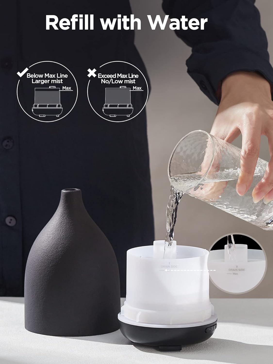InnoGear Oil Diffuser, 300ML Ceramic Diffuser for Essential Oils Handcrafted Aromatherapy Diffuser Ultrasonic Cool Mist Humidifier with 4 Timers Waterless Auto Off for Room Office, White