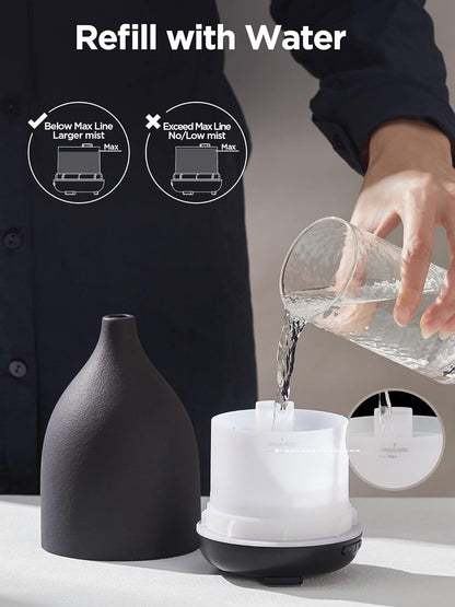 InnoGear Oil Diffuser, 300ML Ceramic Diffuser for Essential Oils Handcrafted Aromatherapy Diffuser Ultrasonic Cool Mist Humidifier with 4 Timers Waterless Auto Off for Room Office, White