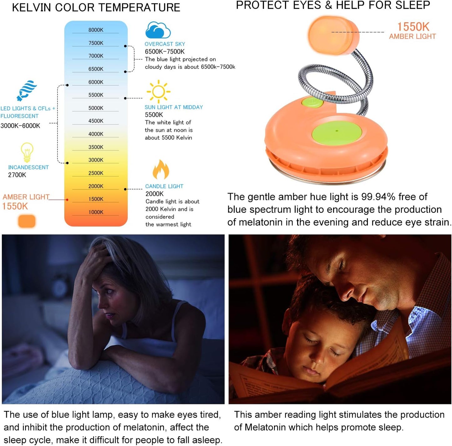 LUXSWAY Rechargeable Reading Book Light for Kids,LED Reading Lights for Books in Bed,Amber Book Light with Magnetic,Flexible Gooseneck,Cute Bookmark Lights for Bookworms-Orange