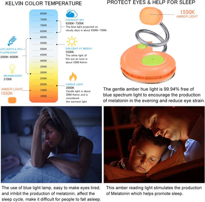 LUXSWAY Rechargeable Reading Book Light for Kids,LED Reading Lights for Books in Bed,Amber Book Light with Magnetic,Flexible Gooseneck,Cute Bookmark Lights for Bookworms-Orange