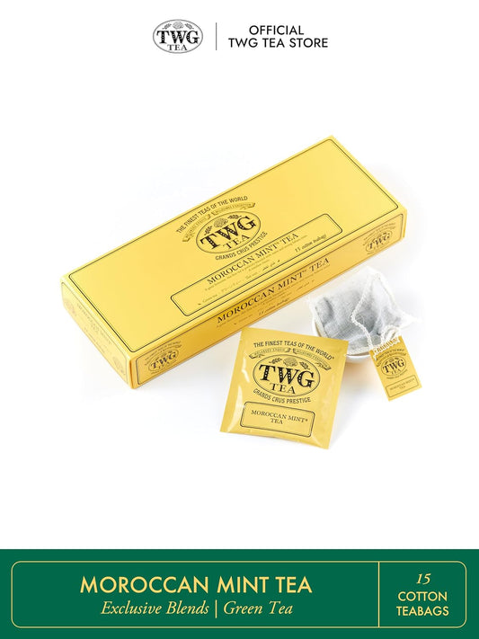 TWG Tea | Moroccan Mint Tea | Green Tea | Spearmint Leaves | 15 Hand Sewn Cotton Tea Bags | Gift Set