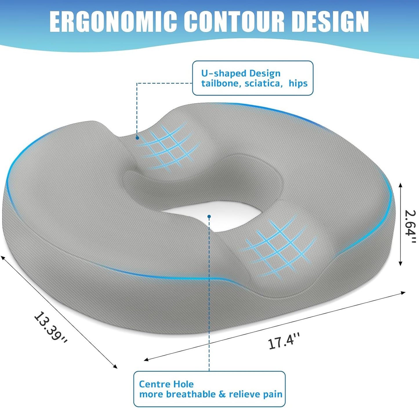 BlissTrends Donut Pillow Seat Cushion,Donut Chair Cushions for Postpartum Pregnancy & Hemorrhoids,Tailbone Pain Relief Cushion,Memory Foam Lifting Cushions for Office&Home Chairs (Black)