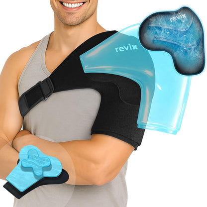 REVIX Triple-Layer Gel Shoulder Ice Pack Wrap for Rotator Cuff, Reusable Ice Pack Shoulder Brace with Extra Removable Coldfocus for 30-Min Long-Lasting Cold Therapy, Soothe Biceps & Muscle Discomfort