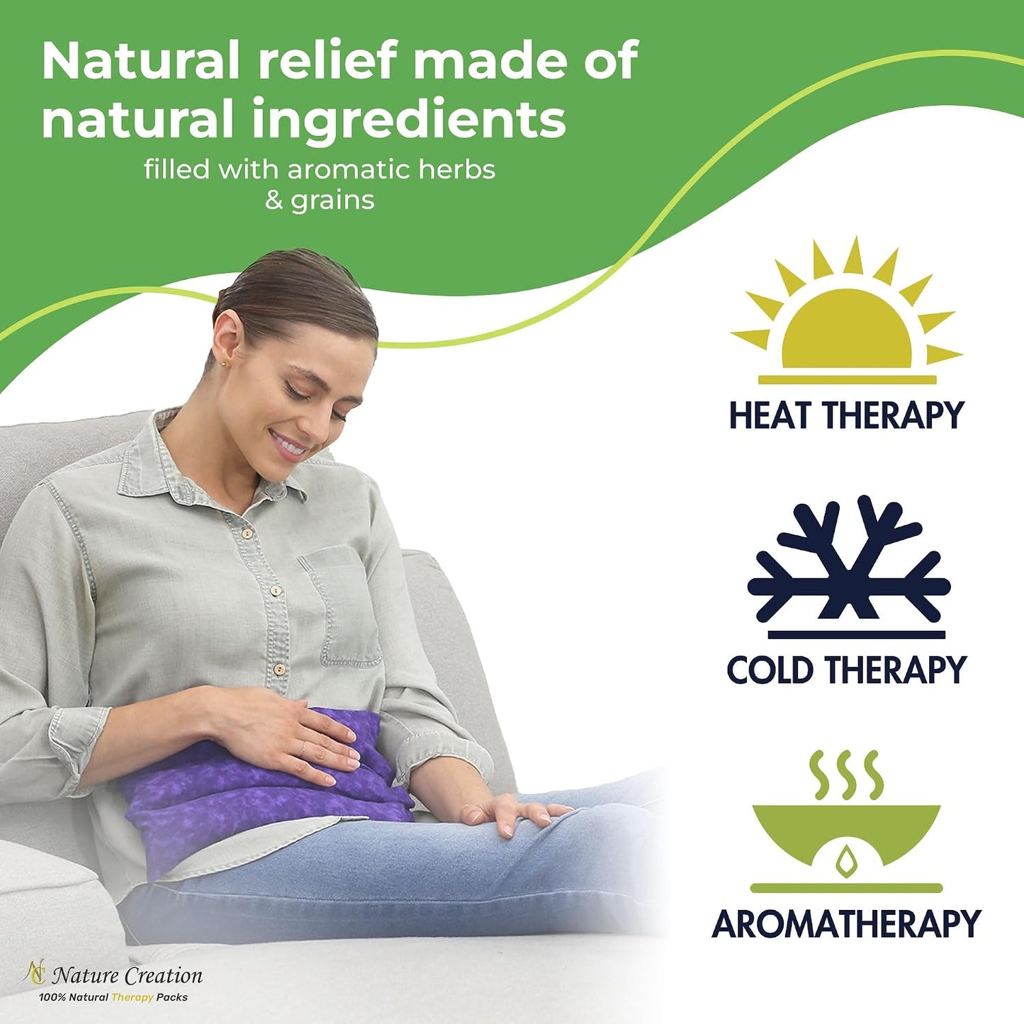 Nature Creation Microwaveable Herbal Heating Pad for Lumbar - Soothing Hot & Cold Therapy Pack for Lower Back- Soothing Relaxation, Warmth and Comfort - Lavender Flowers
