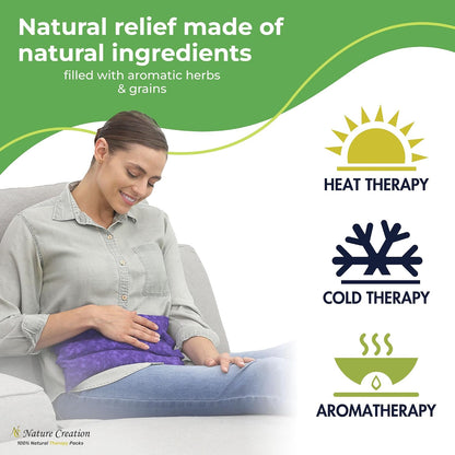 Nature Creation Microwaveable Herbal Heating Pad for Lumbar - Soothing Hot & Cold Therapy Pack for Lower Back- Soothing Relaxation, Warmth and Comfort - Lavender Flowers