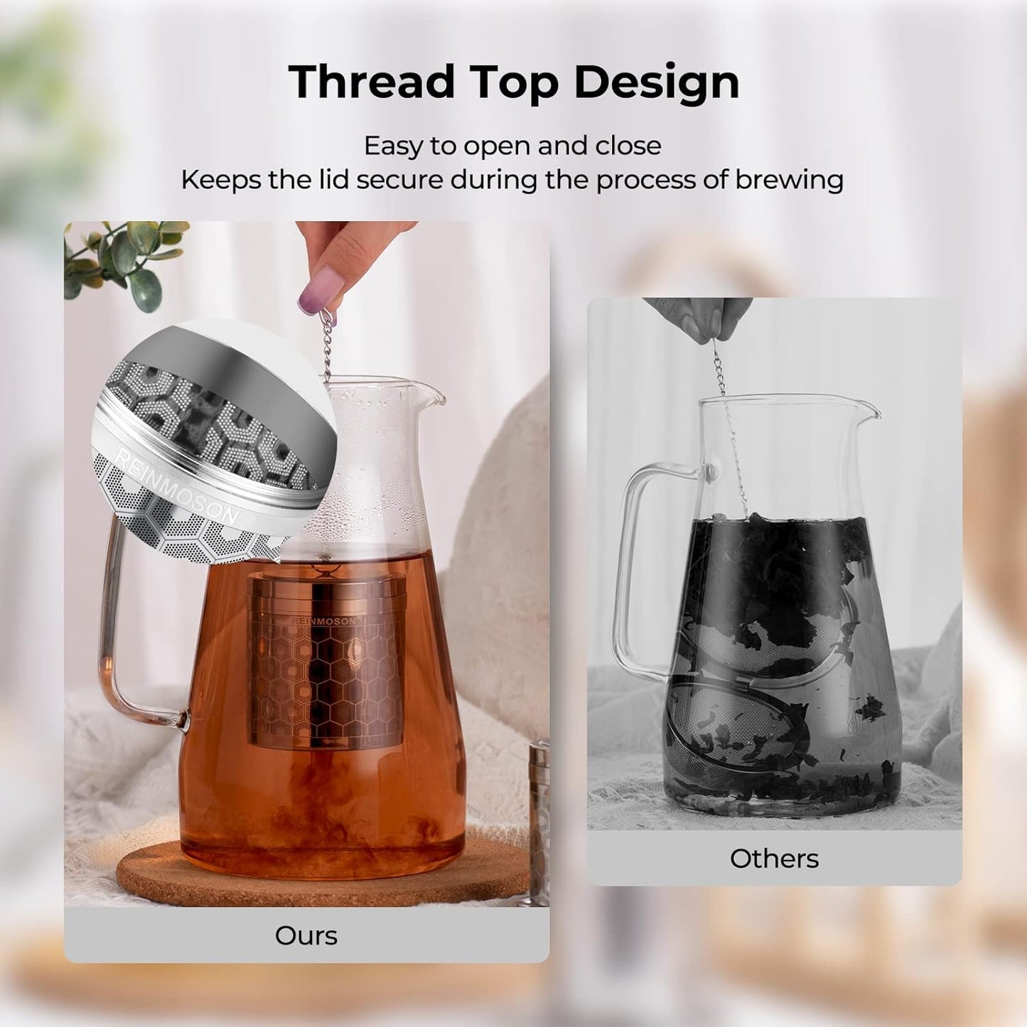 Reinmoson Large Tea Infuser for Loose Tea & Spice Infuser for Cooking, Extra Fine Mesh Tea Strainers, 304 Stainless Steel Loose Leaf Tea Steeper for Black Tea, Rooibos, etc