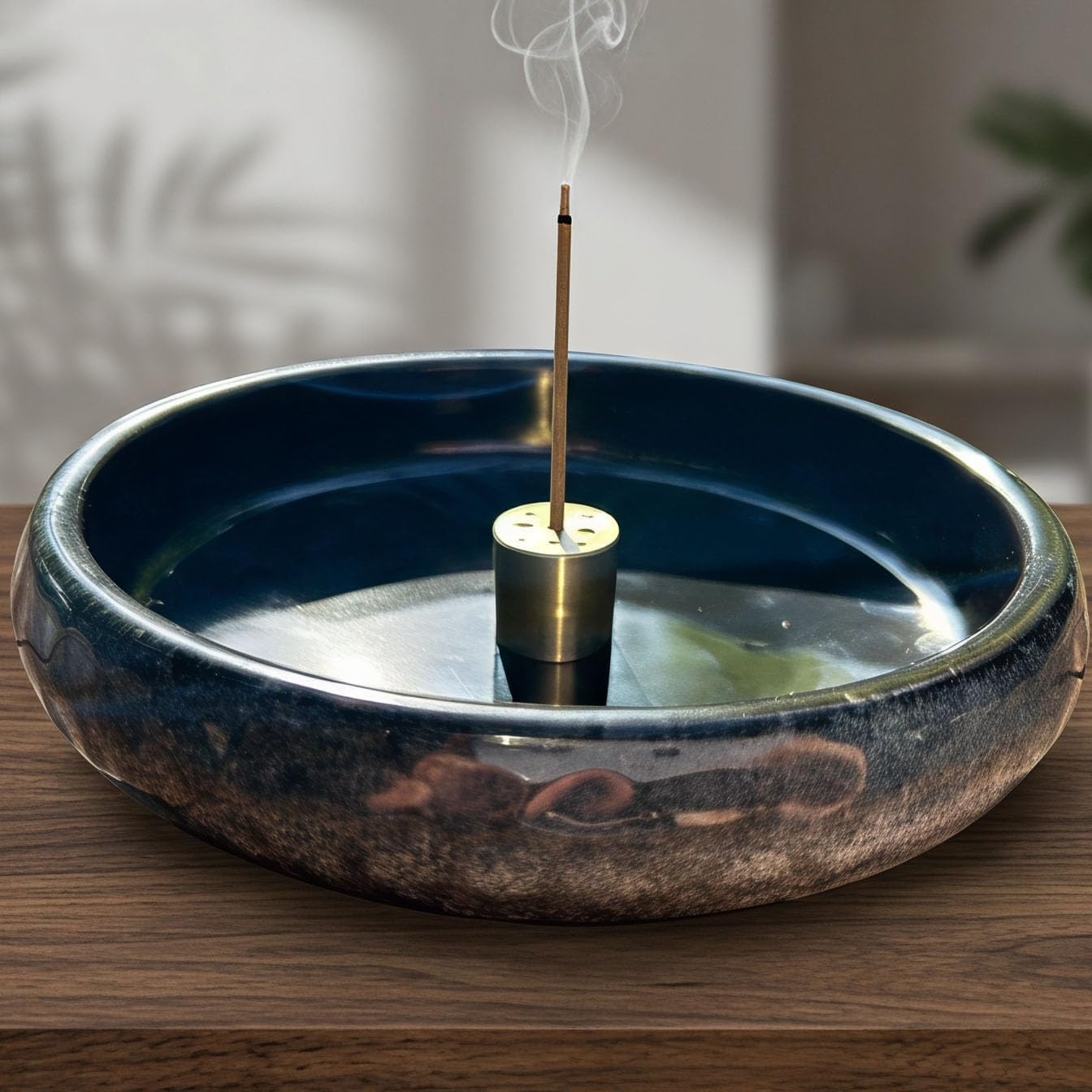 6 Inch Incense Holder with Ash Catcher,Handmade Crack Blue Glaze Ceramic Incense Burner Bowl with 9-Hole Design for Sticks,Cones,Coils Sage,Palo Santo - Perfect for Meditation,Yoga & Zen Home Décor