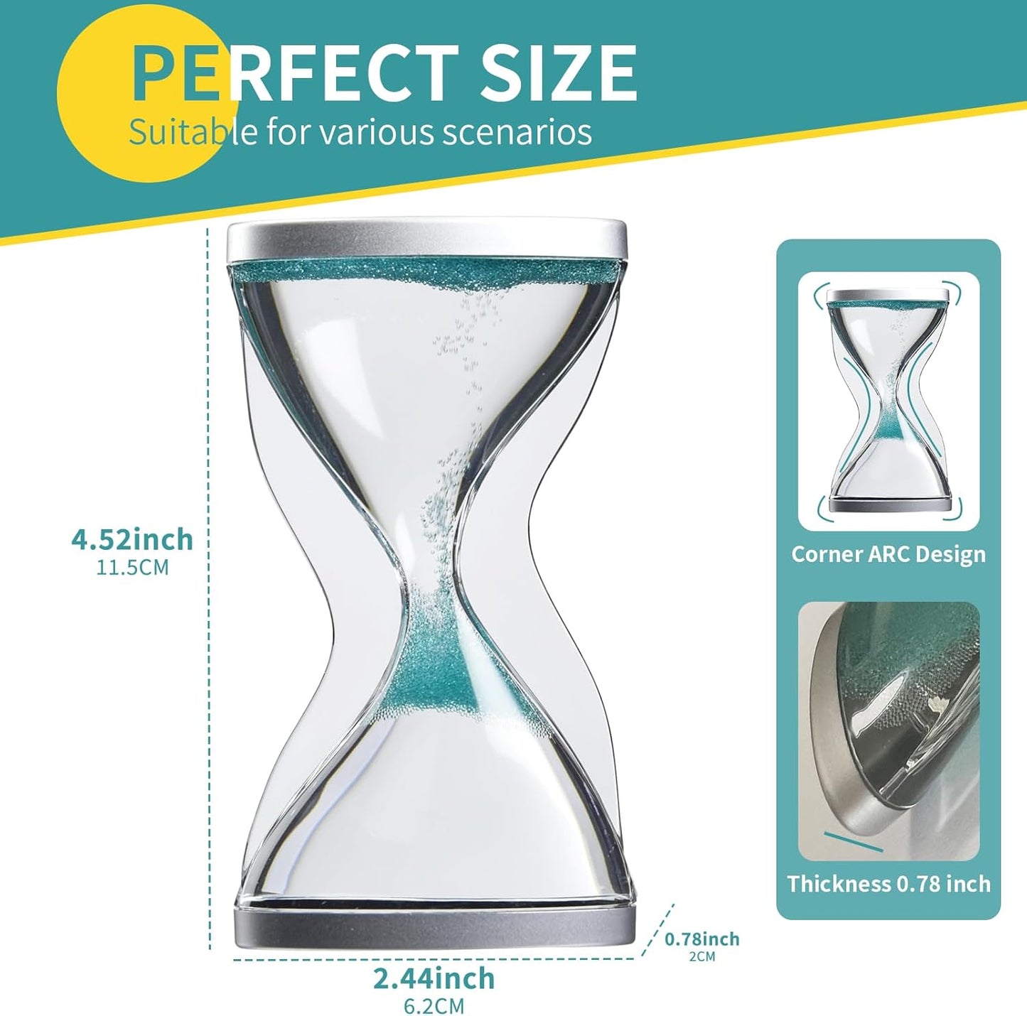 Upward Sand Timer Hourglass, 10 Minutes Sandglass Timer Sand Clock for Kids Games Classroom Kitchen Home Office Decoration, L69 x B29 x H153 mm (Green)