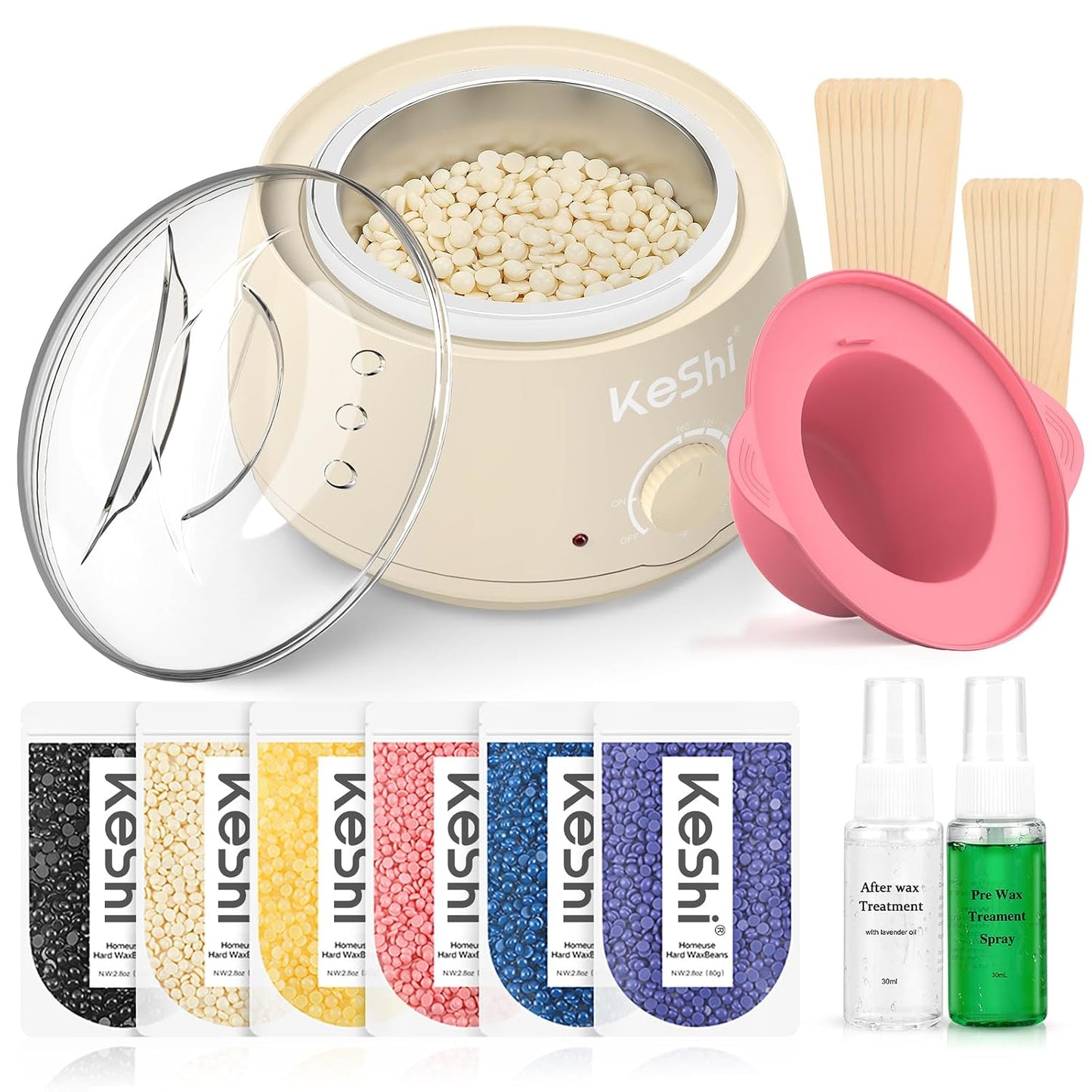 KeShi Waxing Kit, Painless Hair Removal Wax Warmer with 6 Bags Hard Wax Beans for Full Body, Legs, Face, Eyebrows & Bikini— Ideal for Both Women & Men