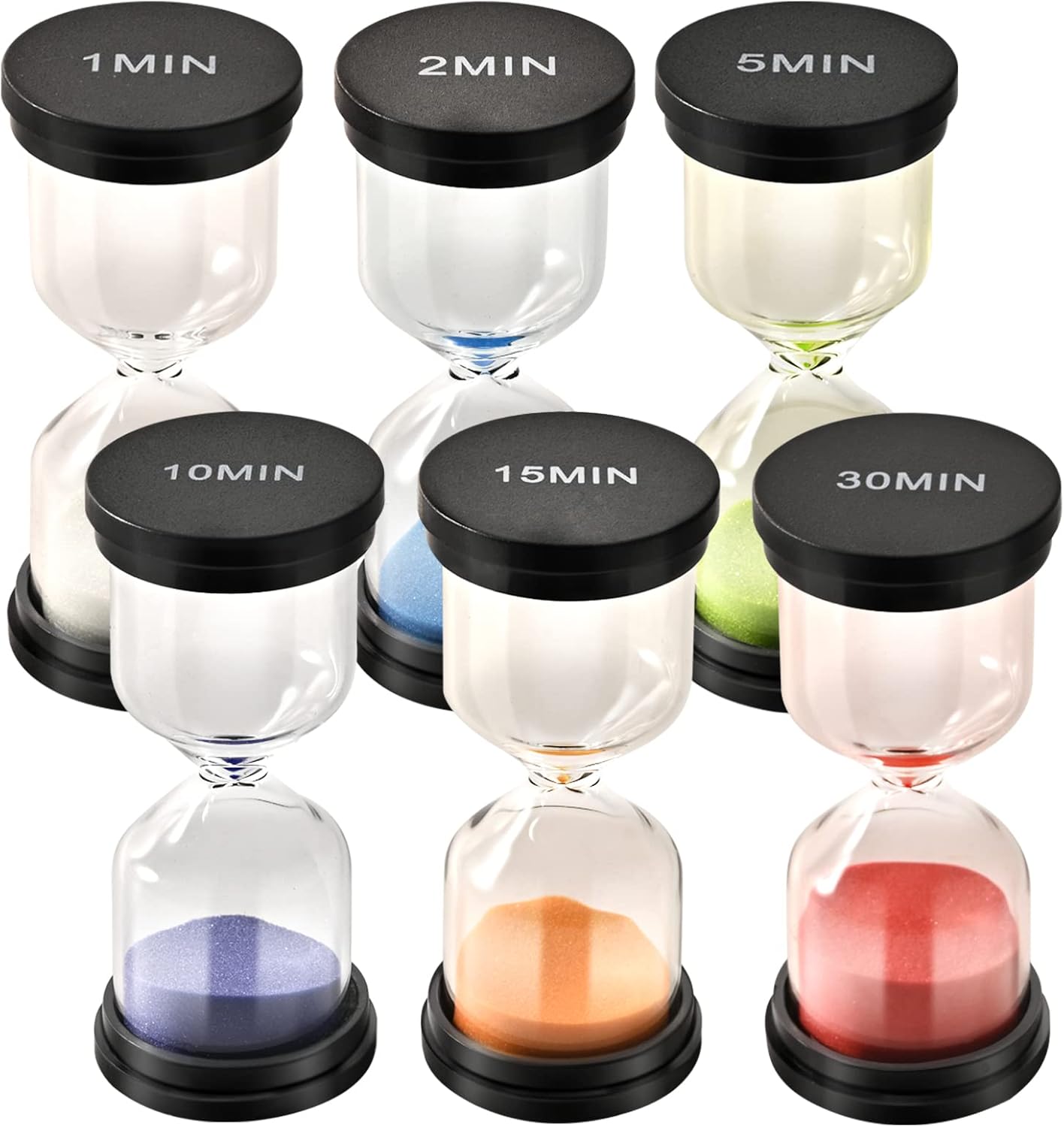 Sand Timer for Kids 6 Pack Colorful Hourglass 1min 2mins 5mins 10mins 15mins 30mins Sand Clock Timer for Classroom, Games and Kids Room