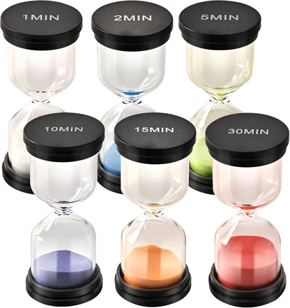 Sand Timer for Kids 6 Pack Colorful Hourglass 1min 2mins 5mins 10mins 15mins 30mins Sand Clock Timer for Classroom, Games and Kids Room