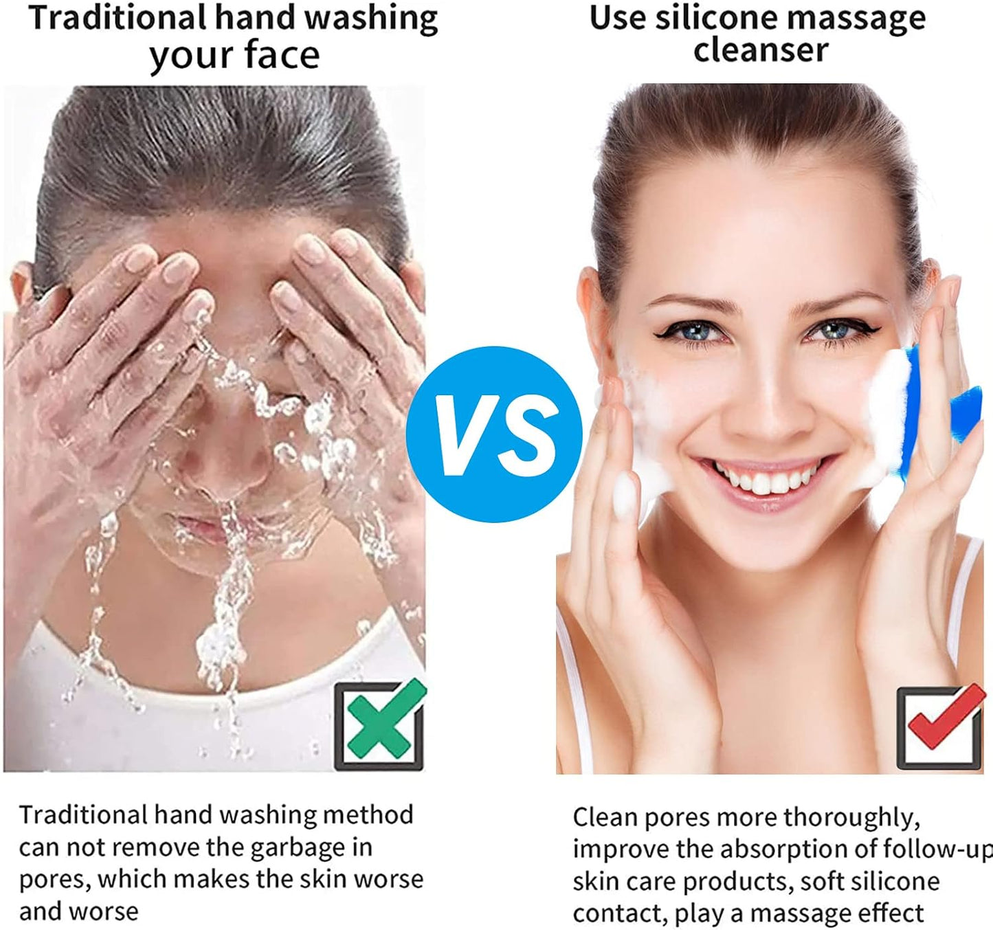 Back Scrubber for Shower & Face Scrubber, 2Pcs Silicone Exfoliating Brush Set with 17In Long Handle, Soft Body & Facial Cleansing Scrubber for Men Women