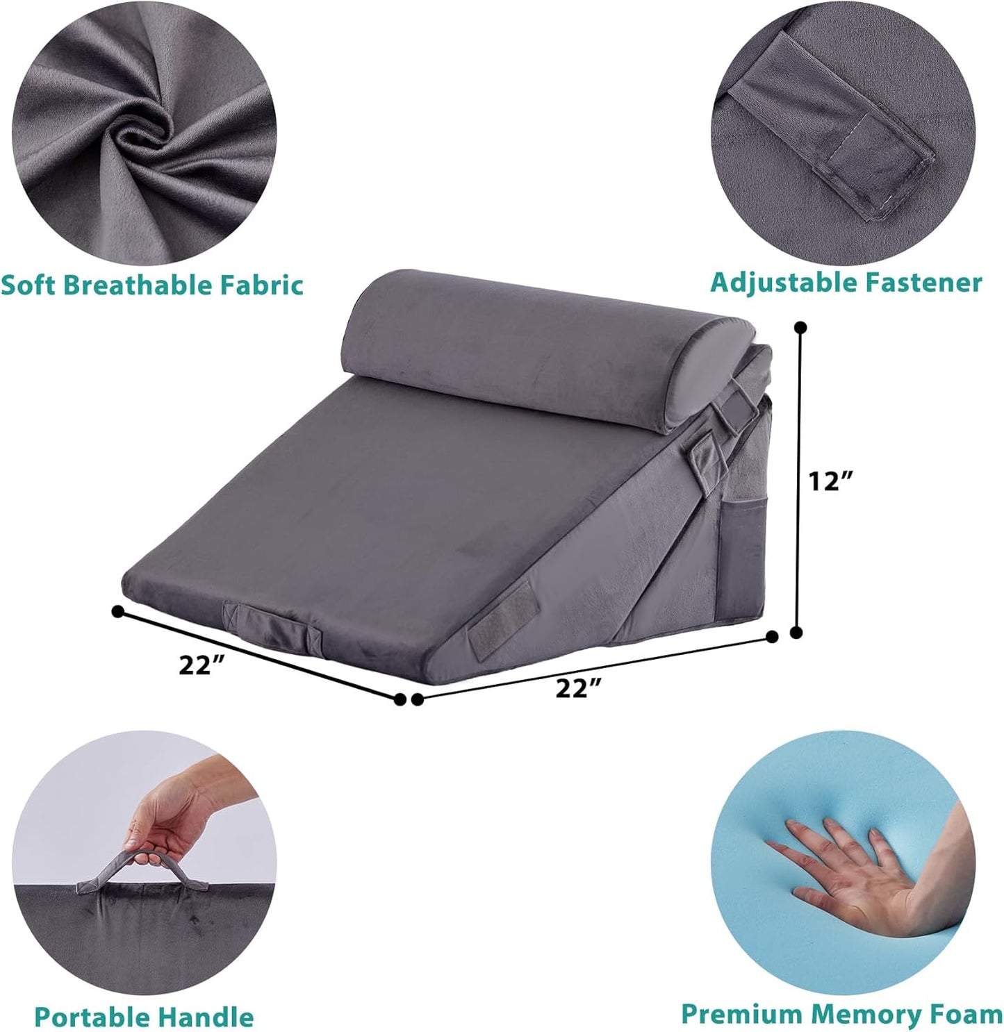 Bedluxe Wedge Pillow Headboard, 3PCS Orthopedic Bed Wedge Pillows Set for After Surgery, Adjustable Pillow Wedge for Acid Reflux&Back Pain Relief, Sleeping, Back Pillow for Bed Sitting Up, White/Grey