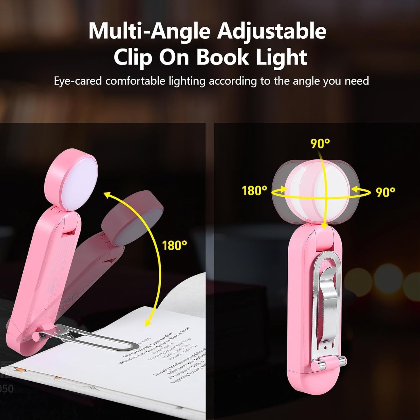VAVOFO USB Rechargeable Book Light, Blue Light Blocking, Amber Clip-On Bookmark Shaped Reading Light, Eye Care 6 LEDs With 9 Lighting Modes for Bookworms (Grey)