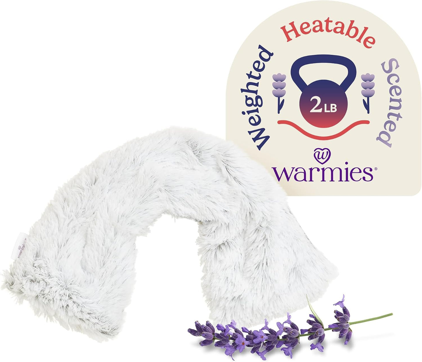 warmies Microwavable Neck & Shoulder Wrap - Weighted Neck Wrap - Microwavable Heat Pack for Shoulders - Chillable Heating Pad with Lavender for Aches & Pain - Marshmallow Gray, 19 x 5 x 3 in, 2 lb