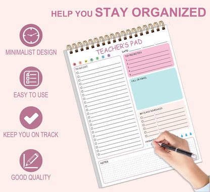 Teacher Notepad - A4 Teacher To Do List Notepad, Spiral Checklist Notebook Organizer for Teachers Notes Task Appointment, Teacher Appreciation Gifts, 8'' x 11'', Green