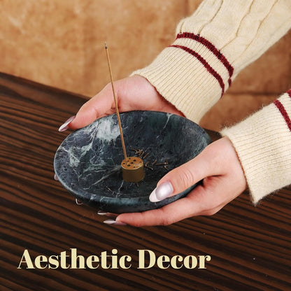 Koville Natural Marble Incense Holder, Incense Holder for Sticks with 9 Holes, Handmade Incense Burner Ash Catcher for Meditation Yoga SPA, Balsam Fir/Palo Santo/Sage/Cone (White)