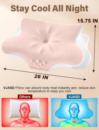 Cervical Neck Pillow for Pain Relief – Ergonomic Memory Foam Pillow for Side Sleeper Contour Orthopedic Bed Pillow for Neck Support with Cooling Cover – Ideal Christmas Birthday Gift for Women Men