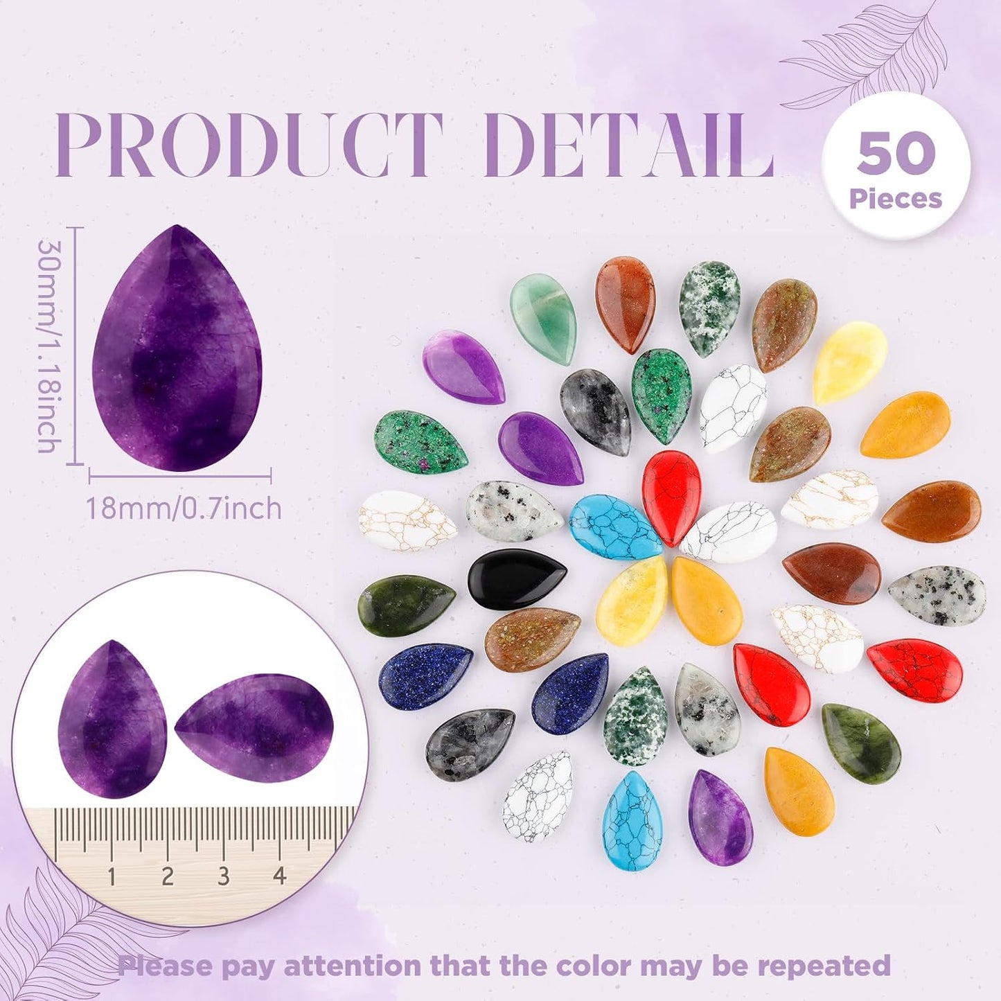 Nuenen 50 Pcs Worry Stones for Anxiety Teardrop Crystal Bulk Waterdrop Gemstone Thumb Healing Stress Pocket Stone Teardrop Pendants Bulk for Valentines Gift Meditation(Fresh,0.94 x 0.63 x 0.24 Inch)