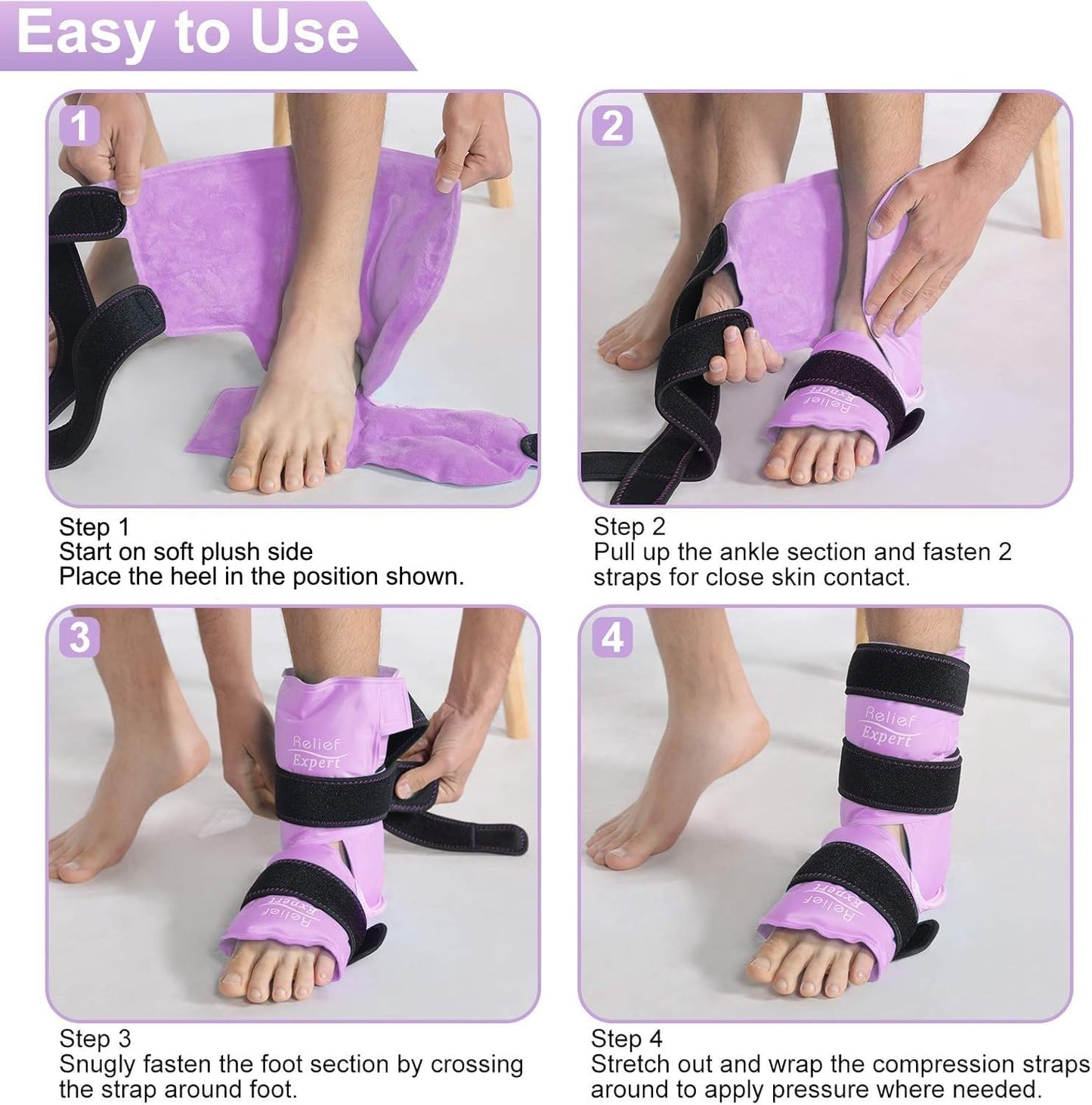 Relief Expert Ankle Ice Pack Wrap – Reusable Cold Gel Pack for Foot and Heel, Dual-Sided Design with Soft Plush Lining, Flexible Cold Compress for Achilles and Ankle Support, Blue