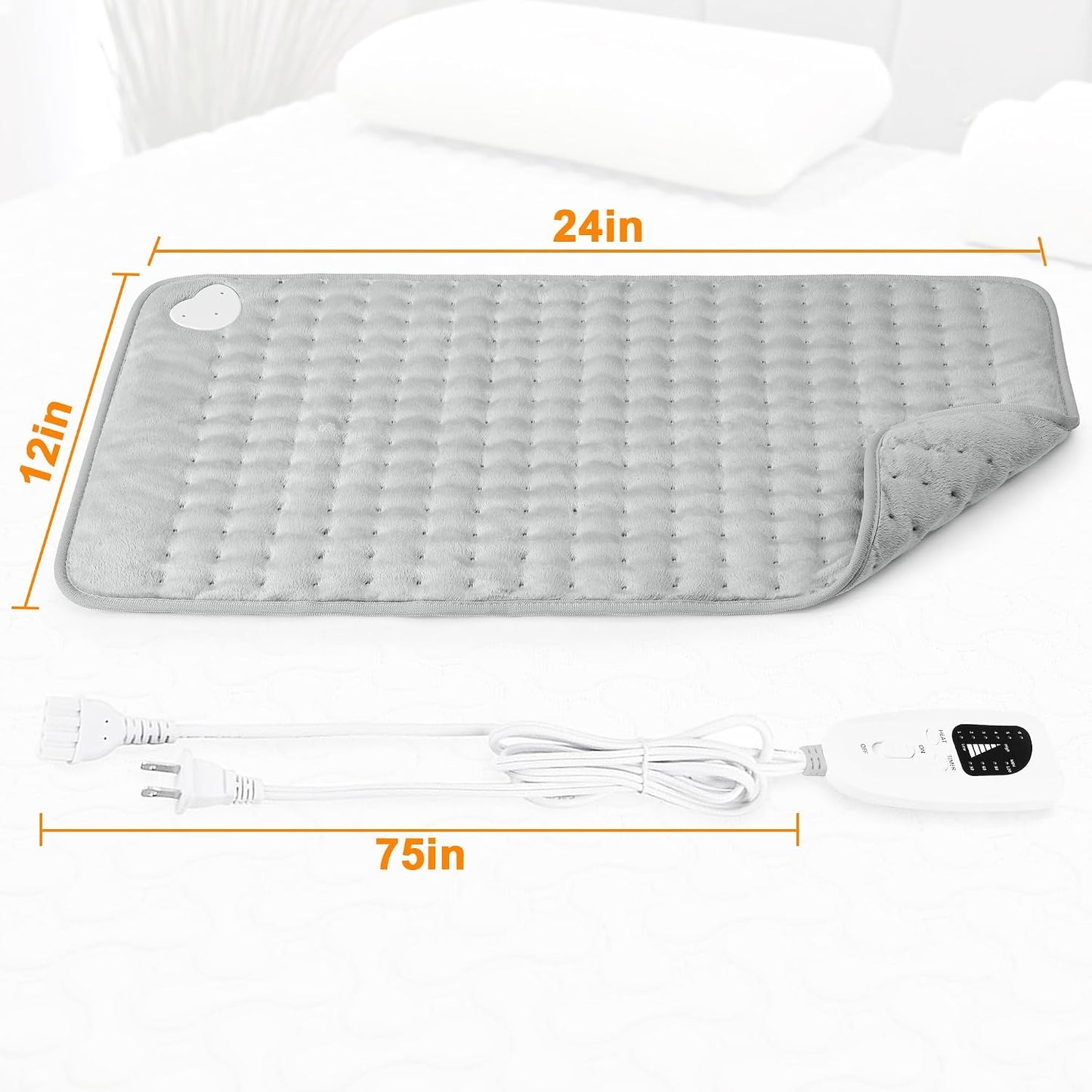 Deepsoon Heating Pad,Electric Heating Pads for Back,Neck,Moist Heating Pad for Abdomen Shoulder Knee Legs,Dry/Moist Heat&Auto Shut Off,Fathers Day Dad Gifts for Men Birthday,Light Gray,24x12 Inch