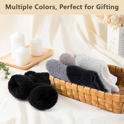 5 Pairs Fluffy Socks Womens Fuzzy Socks, Cozy Winter Sleep Sock for Women, Girls, Kids, Warm Microfiber Soft Sock