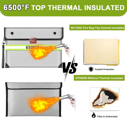 Upgraded Fireproof Money Bag,10 Layers of Heat Insulated Materials 6500°F