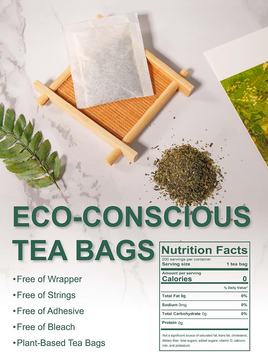 TeeLux Green Tea Bags, Pure Green Tea, Super Antioxidant, Caffeinated 200ct