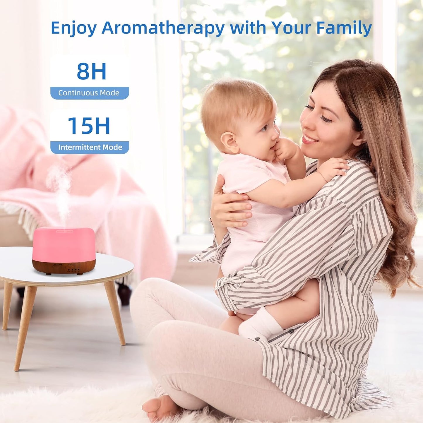 SPLITSKY Aromatherapy Essential Oil Home Diffuser with Remote Control, 300ML Large Room Cool Mist Air Humidifier, 8 Hours Quiet Operation, Timer, 7 Colors LED Night Night，Suitable Home,Yoga.