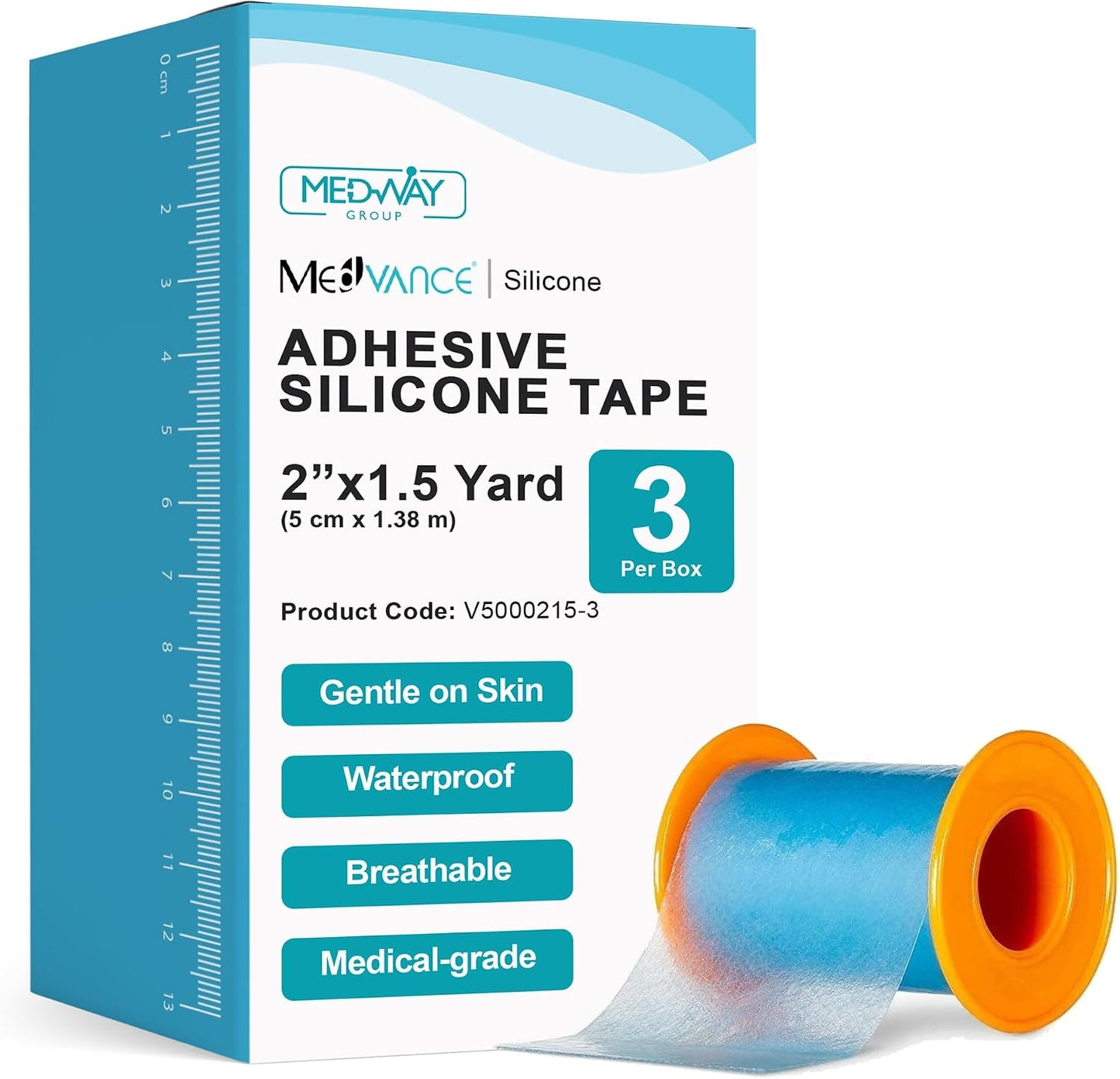 MedVance Silicone Tape Medical, Perforated Surgical Tape Sensitive Skin, Waterproof Tape for Skin, Medical Tape for Wound Care, Eyelash Tape, Gentle Skin Tape, 1" Width (1 Pack, 180 Inches)