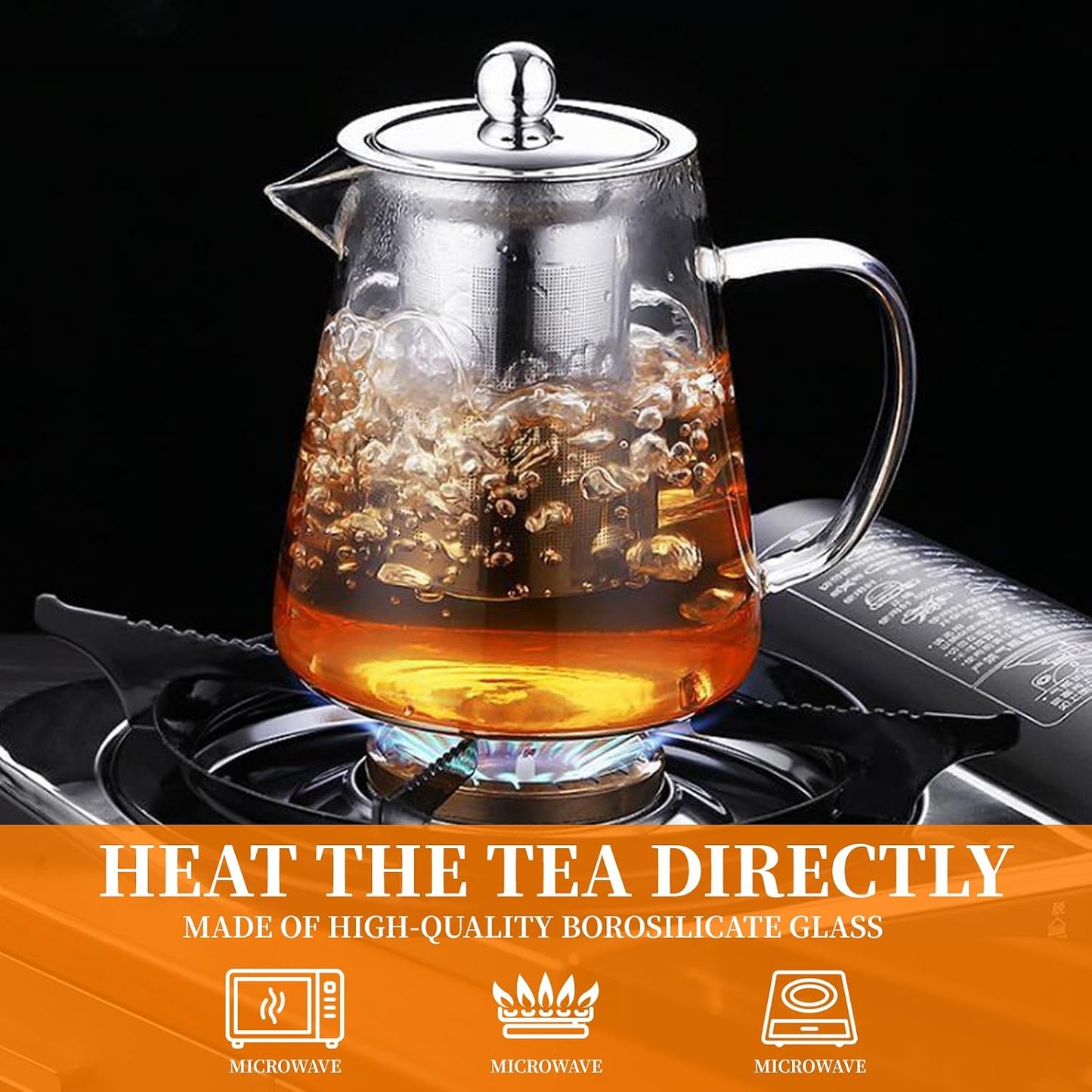 Glass Teapot with Stainless Steel Infuser, Borosilicate Tea Kettle, Clear Tea Maker for Loose Leaf Tea (550ML)