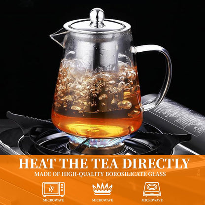 Glass Teapot with Stainless Steel Infuser, Borosilicate Tea Kettle, Clear Tea Maker for Loose Leaf Tea (550ML)